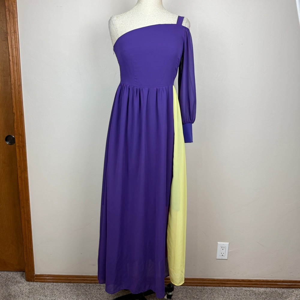 Fairy One Shoulder Maxi Dress Women S Purple Colorblock Ethereal Costume Cosplay